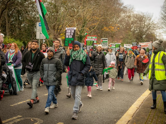 Pictured: Protestors walking down Bishop Crispian Way
Picture: Habibur Rahman