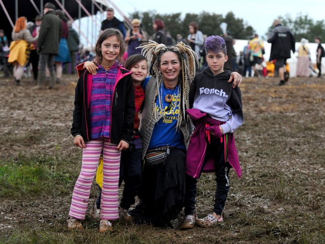 Wickham Festival 2023 started on Thursday, August 3, in Blind Lane, Wickham.

Pictured is: Claire Horn from Leeds with her three daughters (l-r) Eliza (9), Rory (8) and JoJo (8).  

Picture: Sarah Standing