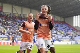 Paddy Lane celebrates his goal at Wigan today for Pompey. Pic: Jason Brown.