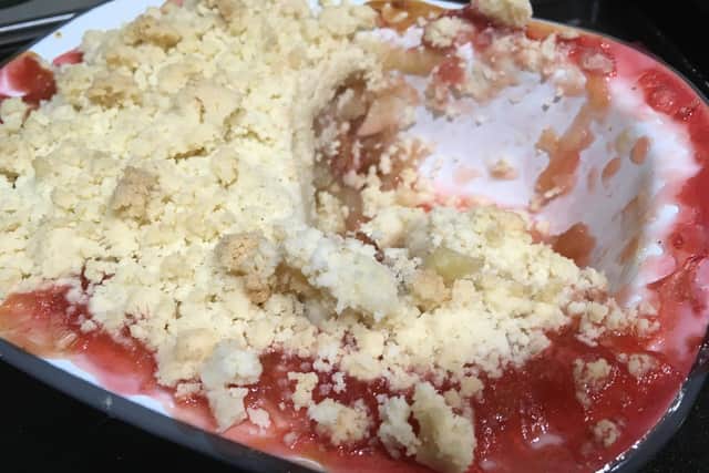 Apple, plum and ginger crumble.