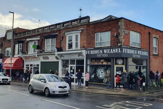 Queue outside Bransbury Park Butchers in Eastney. Picture: Habibur Rahman