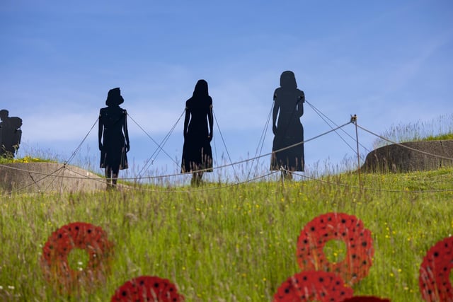 Figures in remembrance of the three female civilians who lost their lives during the Falklands Conflict. Picture: Mike Cooter (280523)