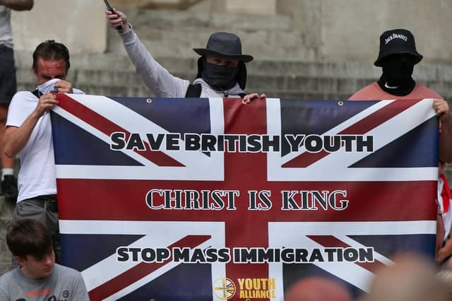 Youth Alliance protestors at Guildhall Square, Portsmouth. Picture: Chris Moorhouse (030824-44)