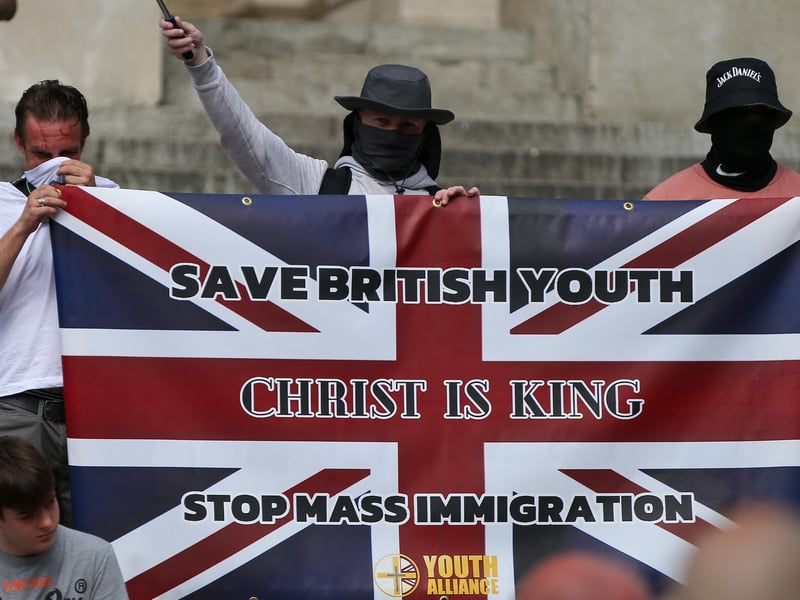Youth Alliance protestors at Guildhall Square, Portsmouth. Picture: Chris  Moorhouse (030824-44)