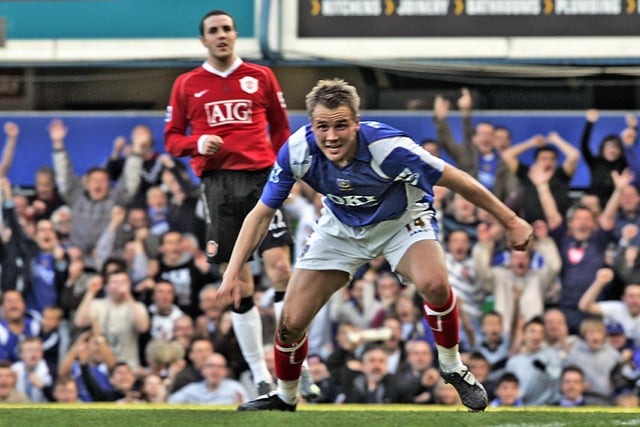 Pompey recorded a shock victory over the league leaders to blow the title race wide open. Matt Taylor opened the scoring when he pounced on Benjani's rebounded effort to fire home, before a comical own goal by Rio Ferdinand gave the Blues a 2-0 lead. David James then ensured the hosts would collect three points when he denied Alan Smith late on after John O'Shea halved the score.   Picture: Barry Zee