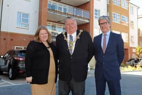 The then leader of Portsmouth City Council Donna Jones, the then Lord Mayor of Portsmouth Councillor Frank Jonas director of adult services Robert Watt at teh opening of the Victory Unit in 2015  Picture Ian Hargreaves  (151491-1)