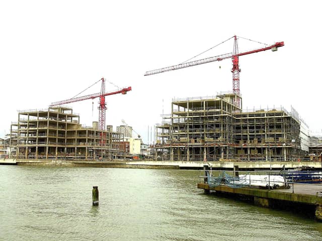 The Gunwharf development 10th February 2001, viewed from Old Portsmouth. Picture: Malcolm Wells. 010784-3