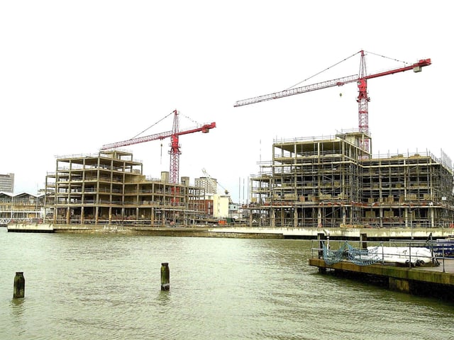 The Gunwharf development 10th February 2001, viewed from Old Portsmouth. Picture: Malcolm Wells. 010784-3