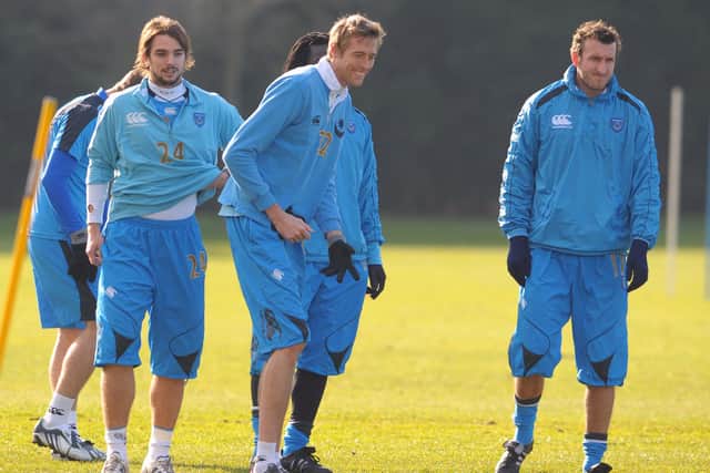 Niko Kranjcar, Linvoy Primus, Peter Crouch and Glen Little during a Pompey training session February 2009. Picture: Robin Jones/Digital South