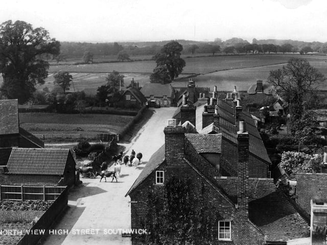 Taken from high up on Southwick church. A view from perhaps, the 1930s looking north along Southwick High Street from the top of the bell tower of Southwick Church.  Picture: Costen.co.uk