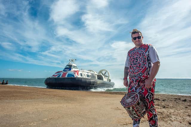 Ryan from Hovertravel is a member of Portsmouth Batala Band