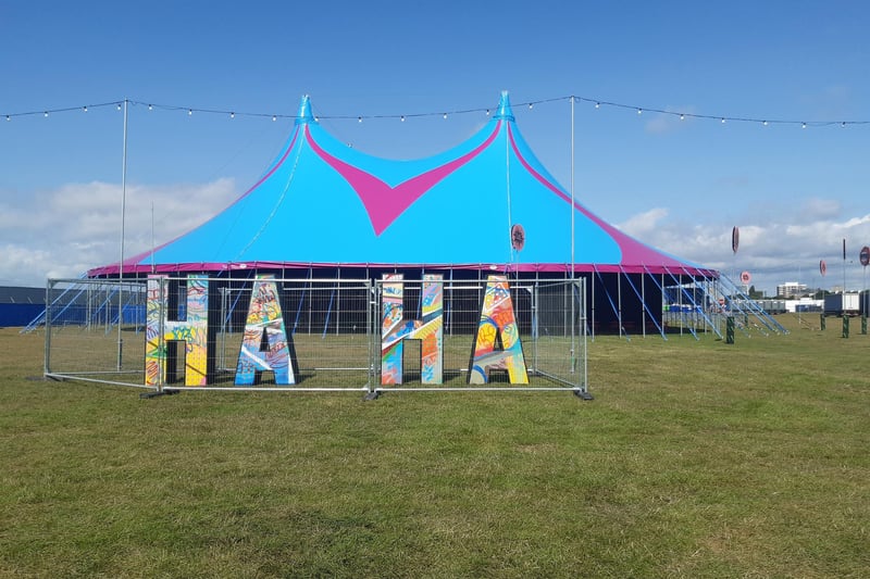 The Big Top Comedy & Cabaret Stage is in a fabulous tent which this year has a new position on the expanded site