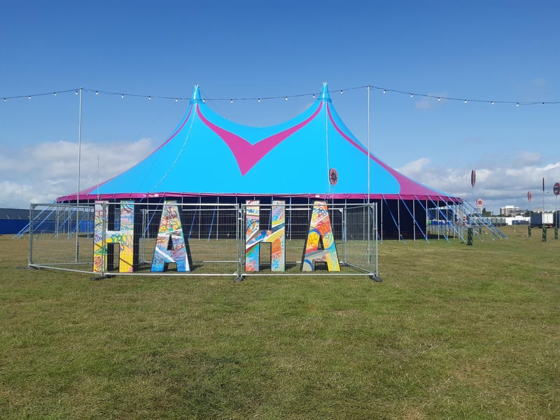 The Big Top Comedy & Cabaret Stage is in a fabulous tent which this year has a new position on the expanded site