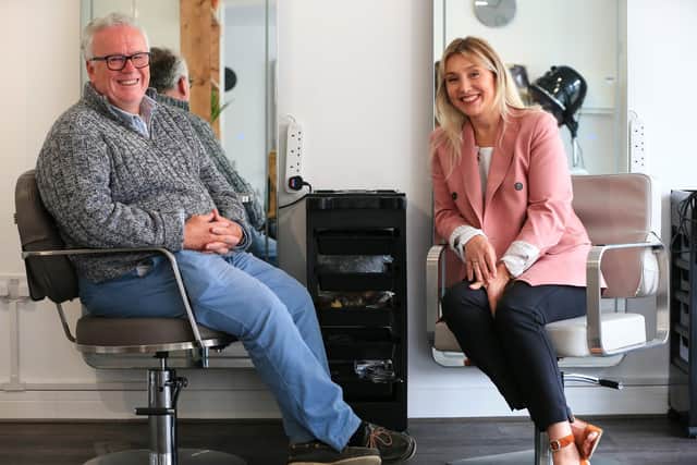 Ukrainian hairdresser Lilya Kulynych has a new life in the UK where she is working in Amy Rogers' salon in Stoke Road, Gosport. Lilya with Charles Swain of her host family in Gosport
Picture: Chris Moorhouse (jpns 290622-32)