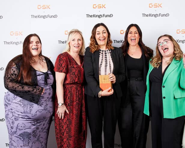 From left - Rosie-Anna Reddey, Lyn Tiller, Shonagh Dillon, Zoe Jackson, Brianne Atkins, Sharna Capel-Watson, celebrating their win during the ceremony at The King’s Fund Awards