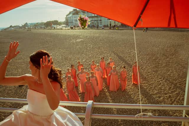 Bride tosses bouquet