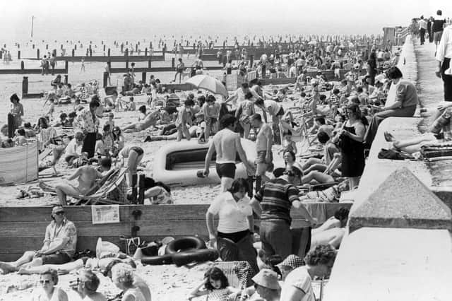Hayling beach is extremely popular during the summer of 1980.