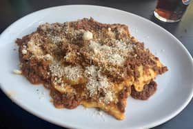 Toretelloni Alla Bolognese with spinacha and ricotta.