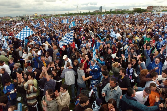 A huge crowd watch the match against Cardiff on a huge screen on Southsea Common.PICTURE: MALCOLM WELLS
