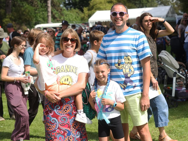 The Emsworth Show taking place on August Bank Holiday Monday in the sunshine. Pictured is (L-R) Amy Tarrant holding Minty, 4, and Josh Tarrant with Theadora, 8.Monday 28th August 2023.Picture: Sam Stephenson.