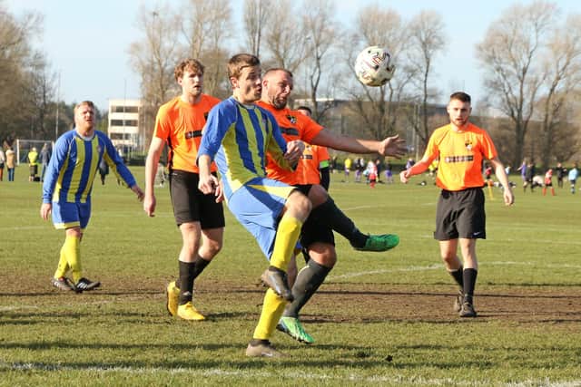 AC FC (blue/yellow) v Fratton Trades A. Picture by Kevin Shipp