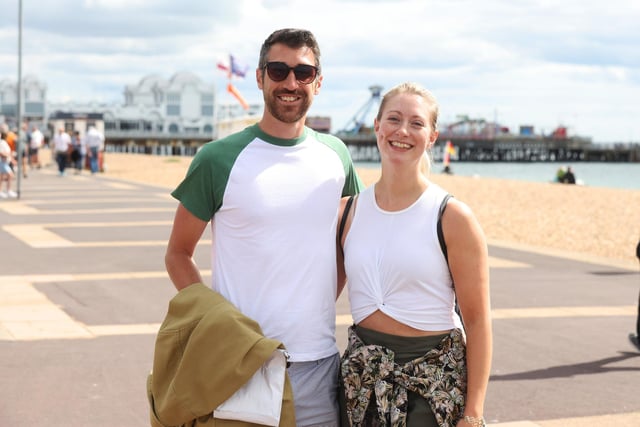 Scenes in Portsmouth and Southsea of people enjoying the Bank Holiday Monday. Pictured is (L-R) Matt Hurren and Lydia Cooper.

Monday 28th August 2023.

Picture: Sam Stephenson.