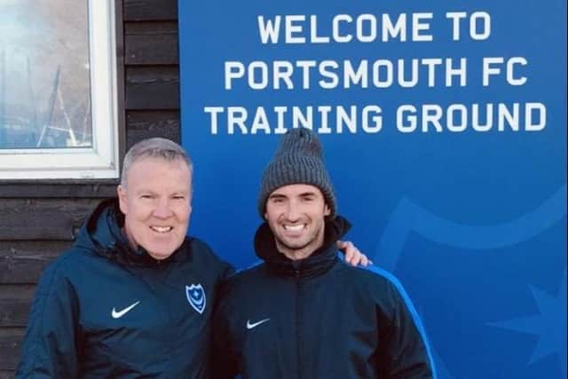 Jaymee Hitchcock with Kenny Jackett at Portsmouth's Roko training ground.