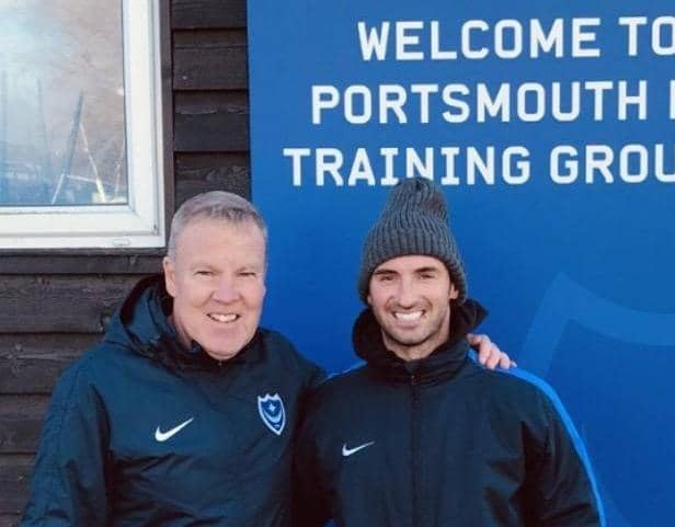 Jaymee Hitchcock with Kenny Jackett at Portsmouth's Roko training ground.