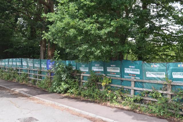 The temporary noise screens fitted behind Kingston Gardens last week to dampen the sound of the M27 upgrade work. Photo: Tom Cotterill
