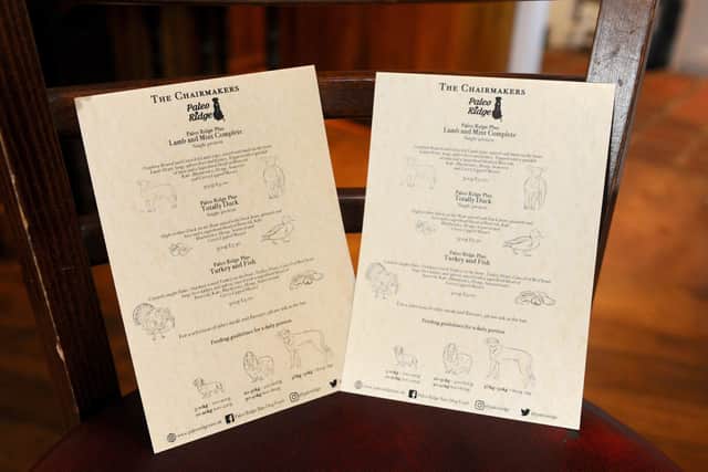 The dog food menu at The Chairmakers. Picture: Sarah Standing
