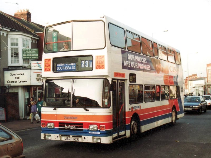 A Stagecoach Leyland Olympian passing through North End, Portsmouth, in 1994. Many of you will remember these.