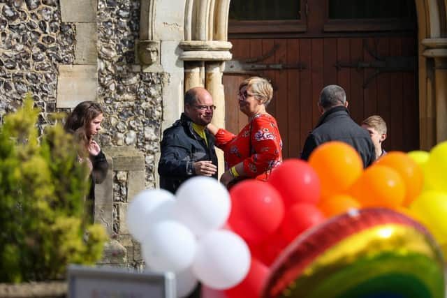 Friends and family leaving the service. Picture: Alex Shute