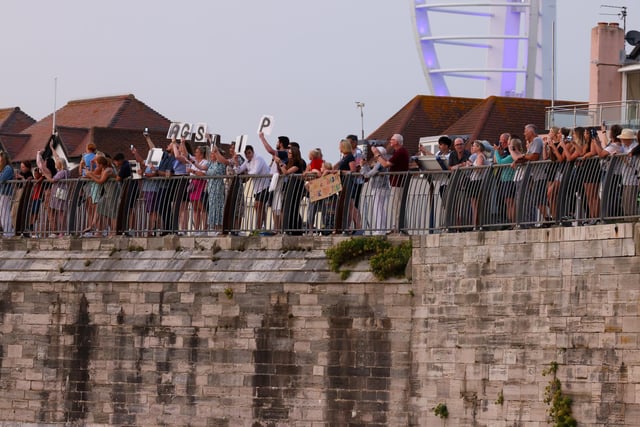 Crowds formed along The Hotwalls in Old Portsmouth to bid farewell to HMS Queen Elizabeth.