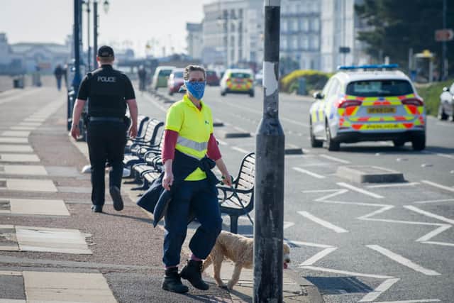 Police are patrolling the Portsmouth area to ensure people follow the rules of the nationwide lockdown.  Picture: Habibur Rahman