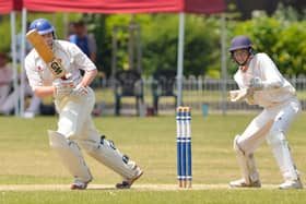 Havant's Chris Stone batting against the Hampshire Academy. Wicket-keeper is Ben Feeney, who the previous weekend was playing for Havant 2nds. Picture by Martyn White