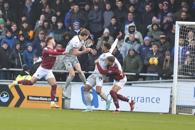 Sean Raggett's opening goal from another angle as the Pompey fans in the away end watch on