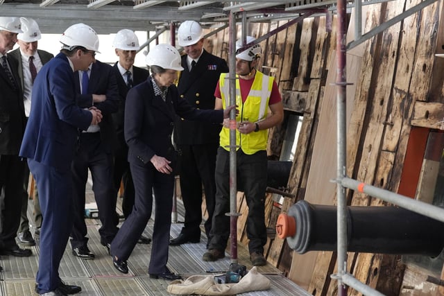 The Princess Royal during a visit to see the HMS Victory Conservation Project at the National Museum of the Royal Navy in Portsmouth Historic Dockyard.