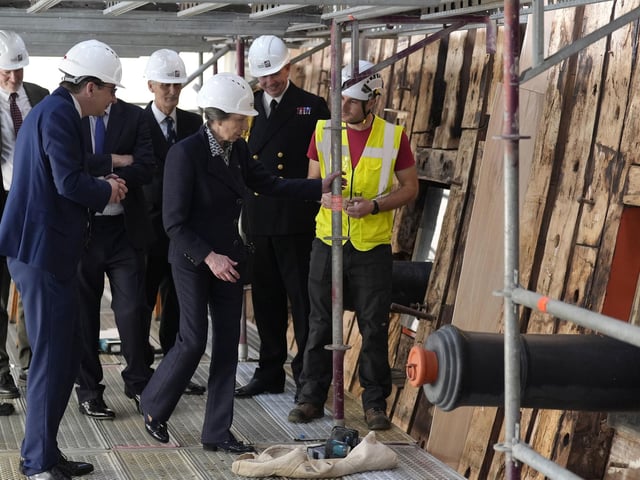 The Princess Royal during a visit to see the HMS Victory Conservation Project at the National Museum of the Royal Navy in Portsmouth Historic Dockyard.