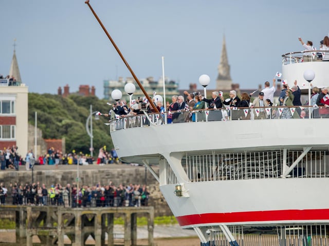 The Royal British Legion's specially chartered ship, the MV Boudicca, setting sail from Portsmouth with 300 veterans to Normandy. HMS St Albans, a Type-23 Royal Navy frigate, escorting the MV Boudicca along with four smaller Royal Navy vessels. Picture: Habibur Rahman