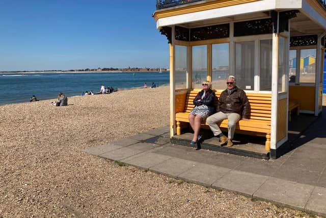 Barry and Linda Minchin, of Horndean, enjoying the sun on Southsea beach on April 17. Picture by Steve Deeks