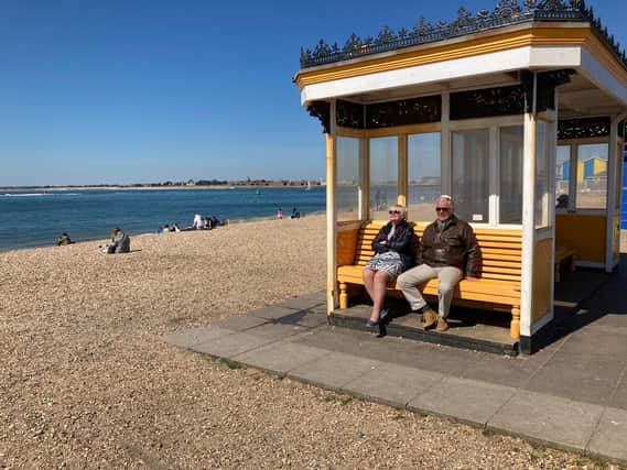 Barry and Linda Minchin, of Horndean, enjoying the sun on Southsea beach on April 17. Picture by Steve Deeks