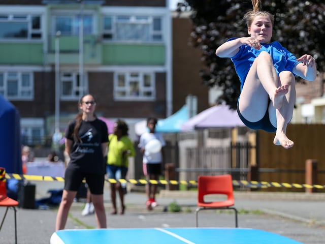 Aurora Williams, 15, of Viva Gymanstics, makes a leap at SomersFest.Picture: Chris  Moorhouse (270724-45)