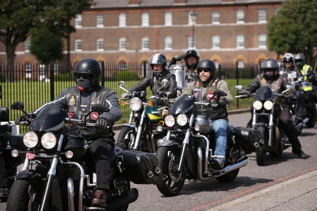 Motorcyclists depart from the Yomper memorial in Eastney. Picture: Chris Moorhouse (jpns 090821-10)
