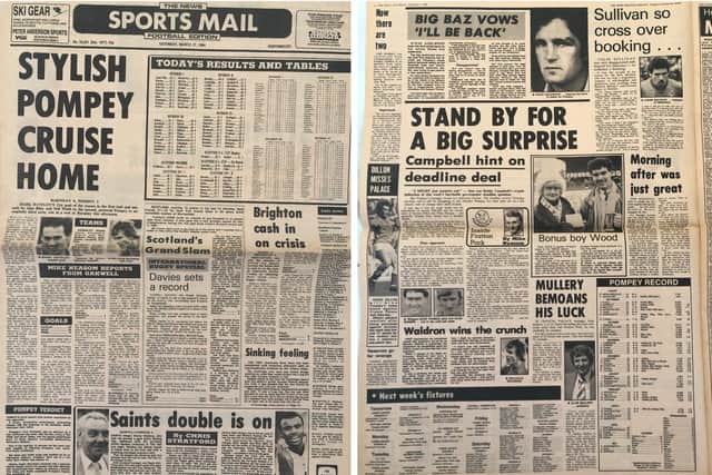 Flashback to March 1984 and The Sports Mail front page celebrating Pompey's 3-0 win at Oakwell