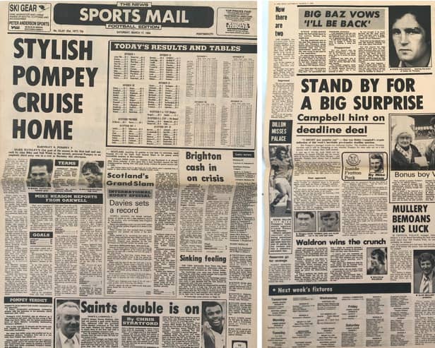Flashback to March 1984 and The Sports Mail front page celebrating Pompey's 3-0 win at Oakwell