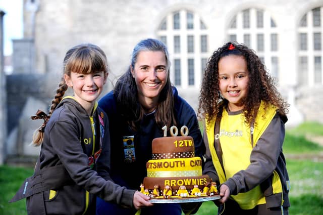 Pictured is: (middle) Ruth Charles, Brownie leader of The 12th Portsmouth (Cathedral) Brownies with (left and right) Vanessa Widdows (8) and Jazmin Nicholson (8).
Picture: Sarah Standing (150523-4837)