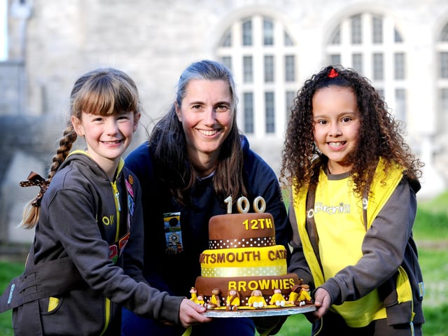 Pictured is: (middle) Ruth Charles, Brownie leader of The 12th Portsmouth (Cathedral) Brownies with (left and right) Vanessa Widdows (8) and Jazmin Nicholson (8).
Picture: Sarah Standing (150523-4837)