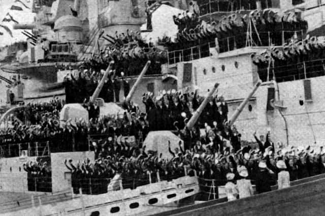 1947 and the royal family board HMS Vanguard for a tour of South Africa.