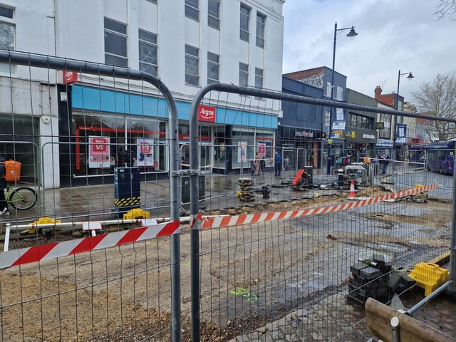 Construction work underway in Charlotte Street - just off Commercial Road - to create a new bus gate and improve public transport in the city.