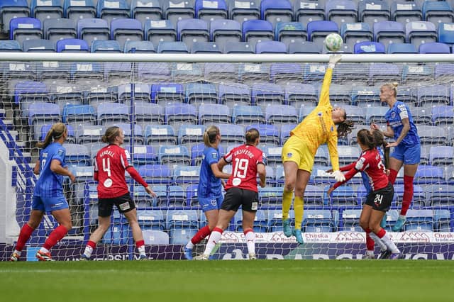 Another save from Eve Annets as Southampton threaten Pompey. Picture: Jason Brown